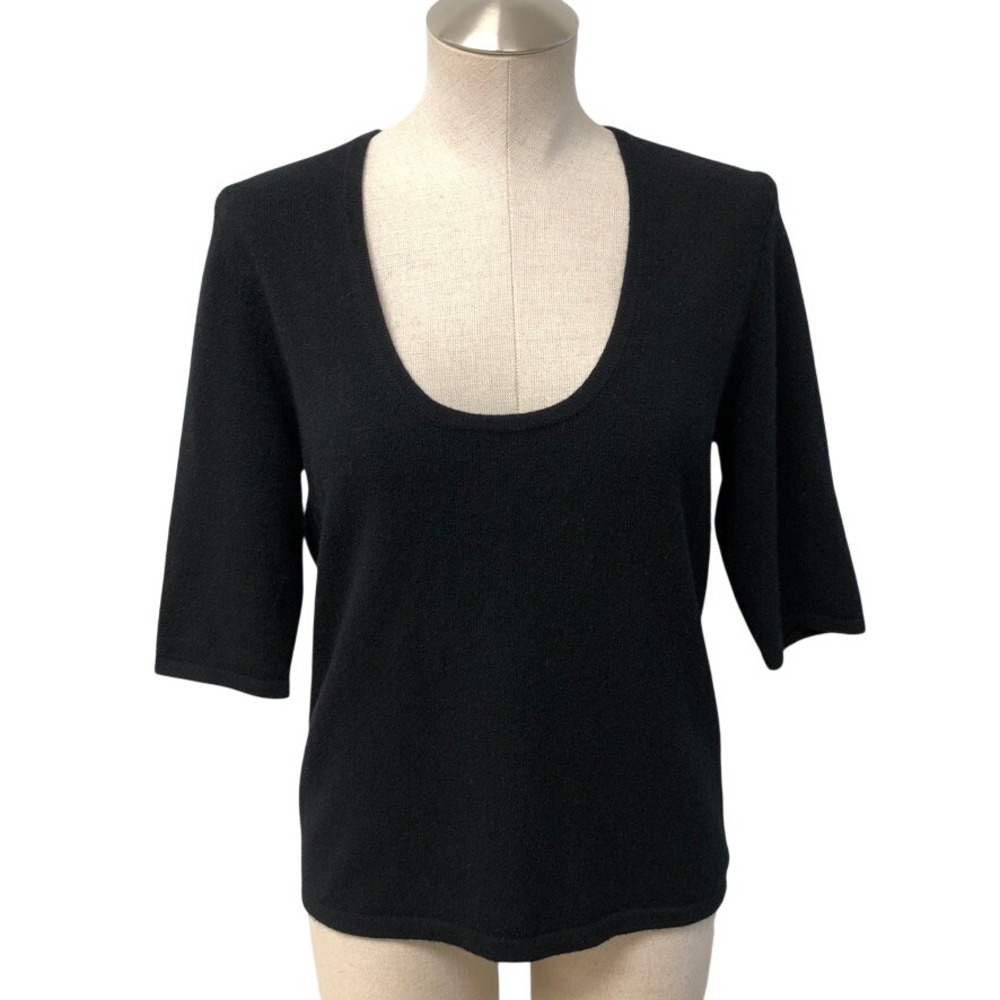 Michael Kors Top Womens Large Black Cashmere Blend Scoop Neck Italy Yarn